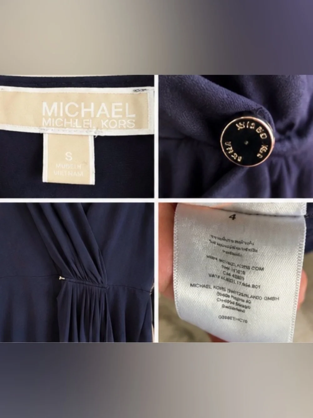 Michael Kors Navy Midi Wrap-Style Dress